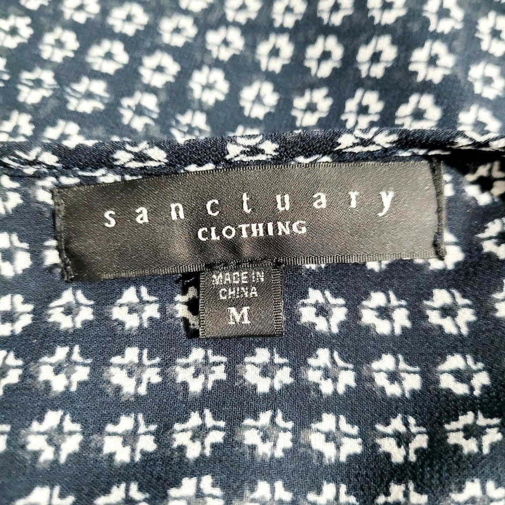 Sanctuary Clothing Woman's Sheer Blouse Top Size M Blue Print Long Sleeves - Picture 11 of 12